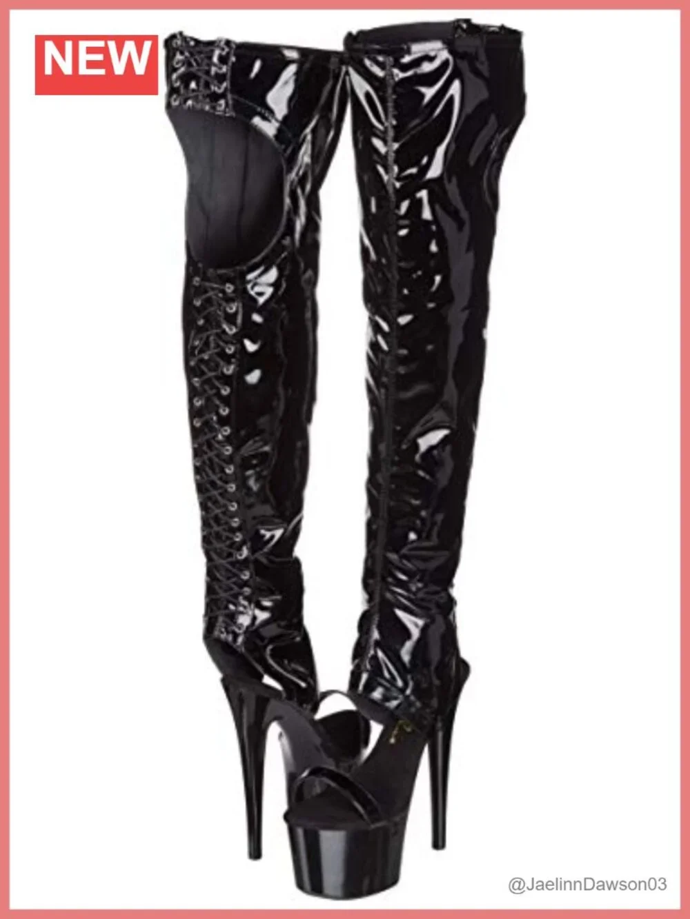 Faux Leather Cut Out Platform Thigh High Boots Open Toe Fetish Style